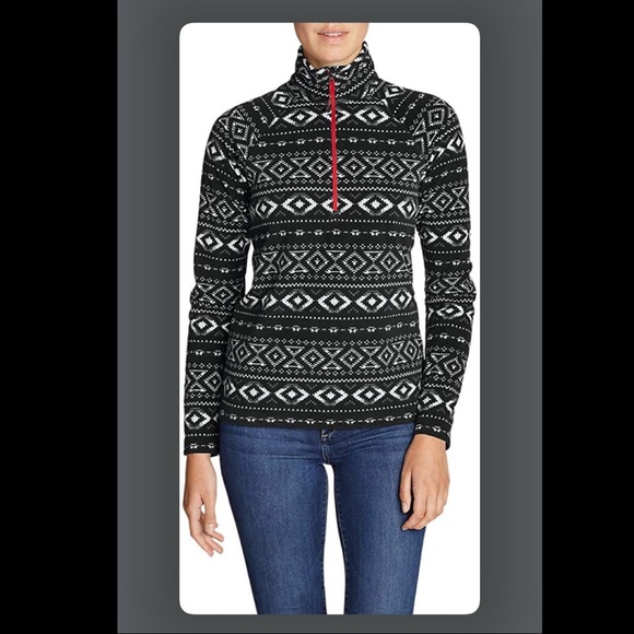 NWT Eddie Bauer Quest Fleece Jacket Black White - Picture 2 of 6